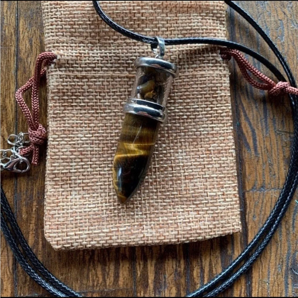 Crystal Bullet Pendant Mens Crystal Necklace Tigers Eye Necklace Boyfriend Gift